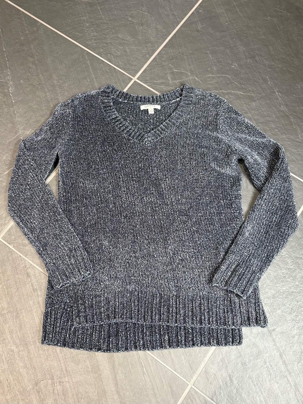 Orvis Men’s Chenille Sweater Marbled Navy Size Medium V-Neck